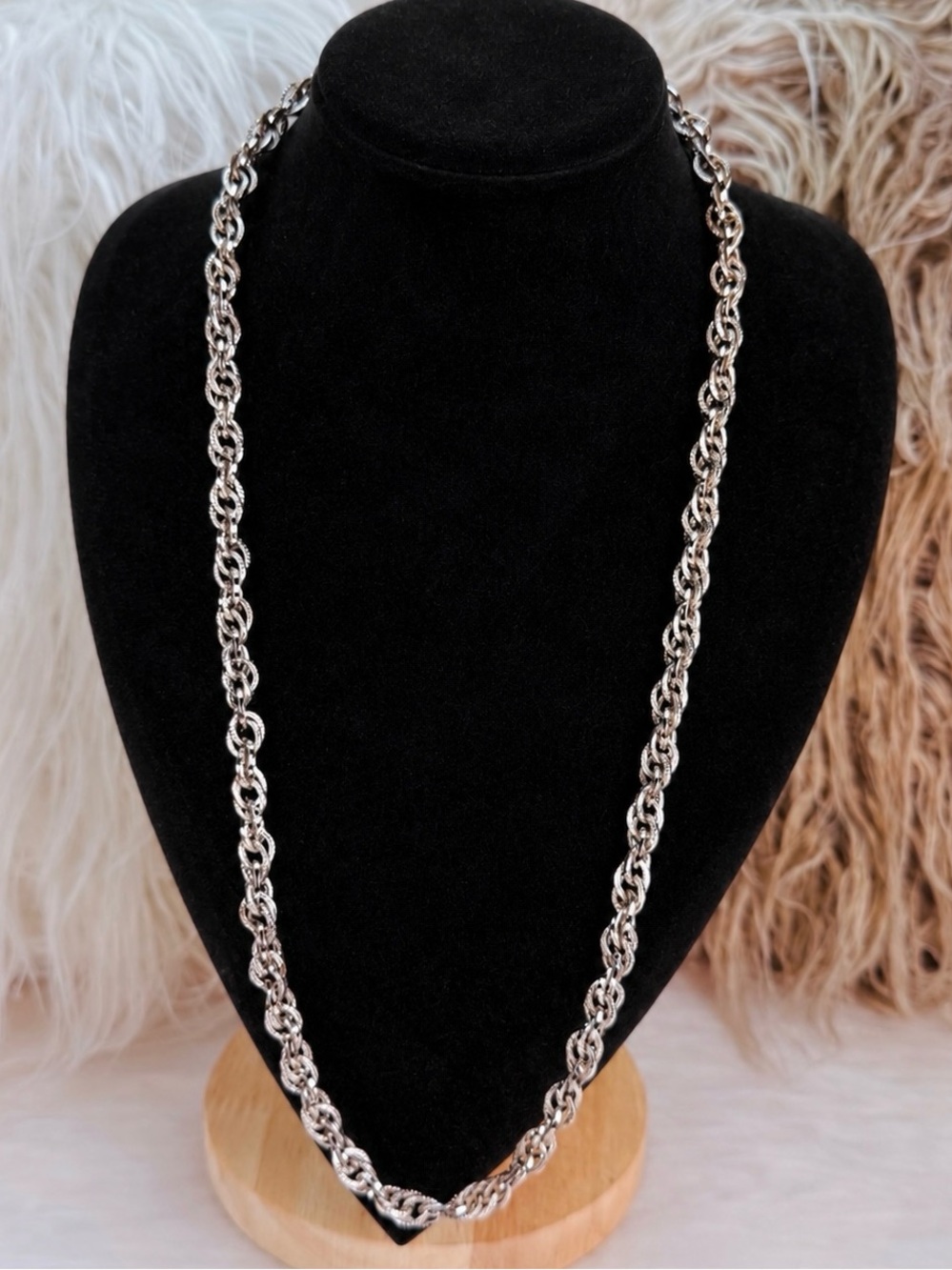 Whiting & Davis Silver Tone Rope Link Chain Necklace Vintage Designer Signed